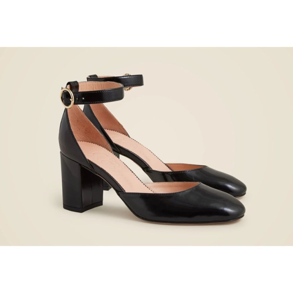 J. Crew Maisie Ankle-Strap Heels in Black Leather Size 9~ Excellent